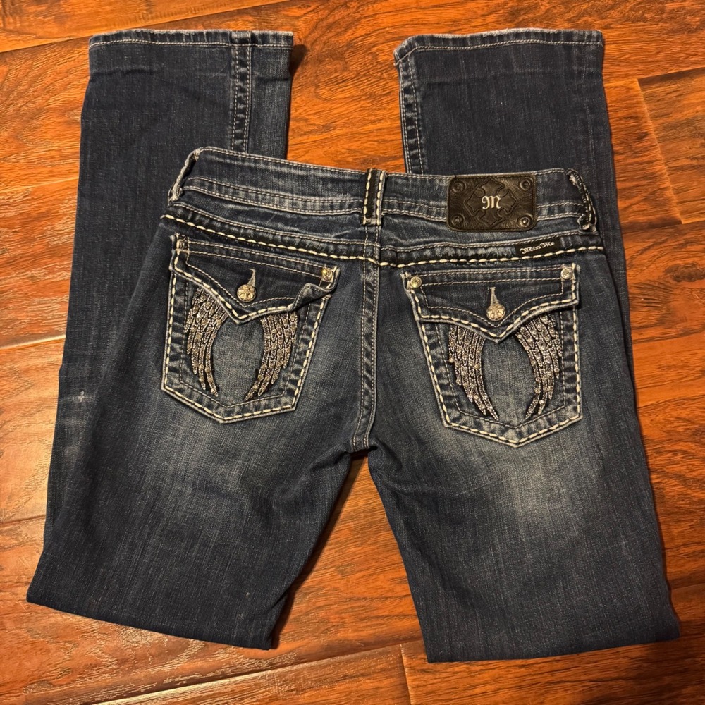 Y2K Angel Wings Miss Me Women 29 Bootcut Jeans JP5082-7X Dark Wash Bling